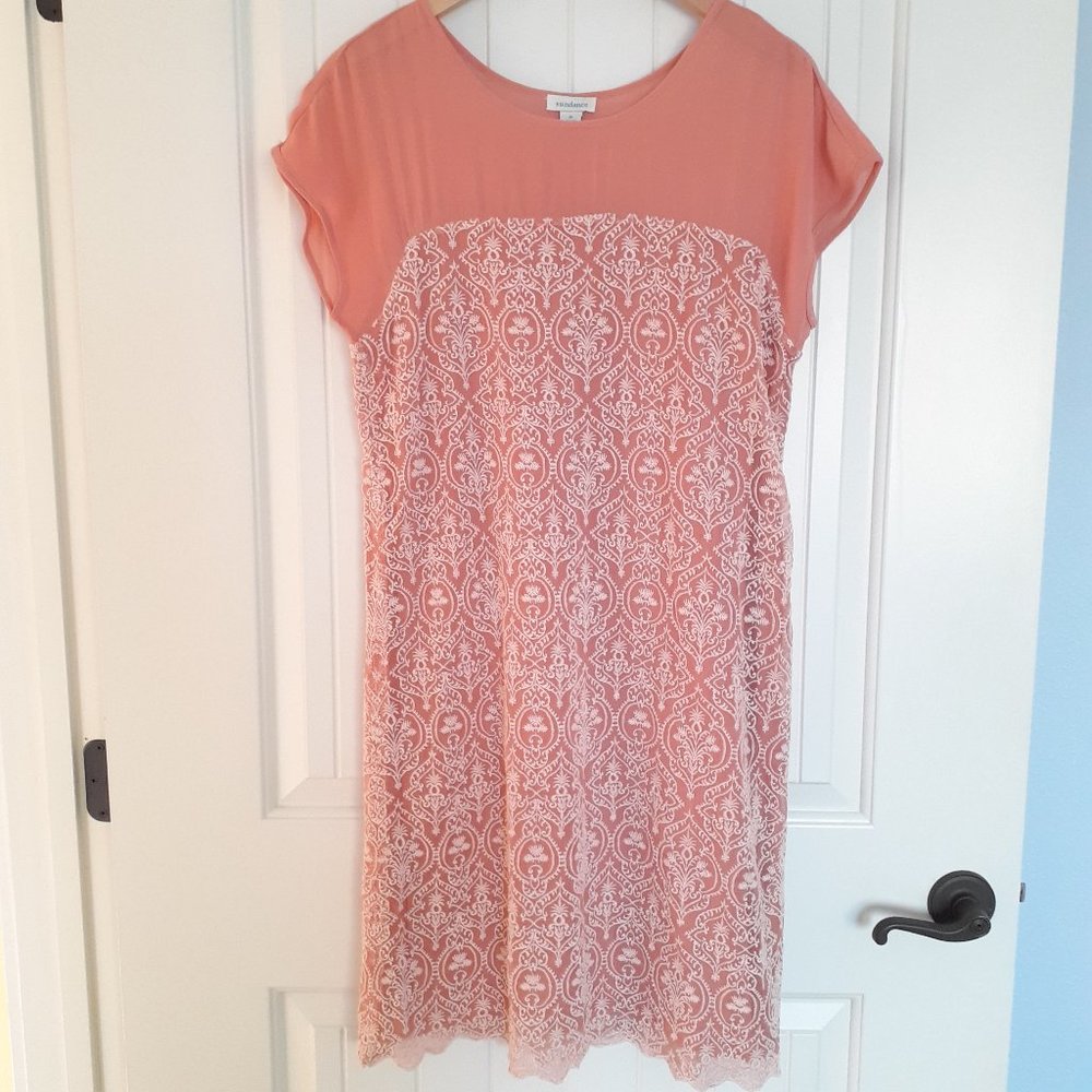Sundance Rose Palace Embroidered Dress Pink Peach Size M